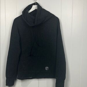 Born Primitive Cowl Neck Sweatshirt M Gray Pullover Kangaroo Pocket Fleece EUC